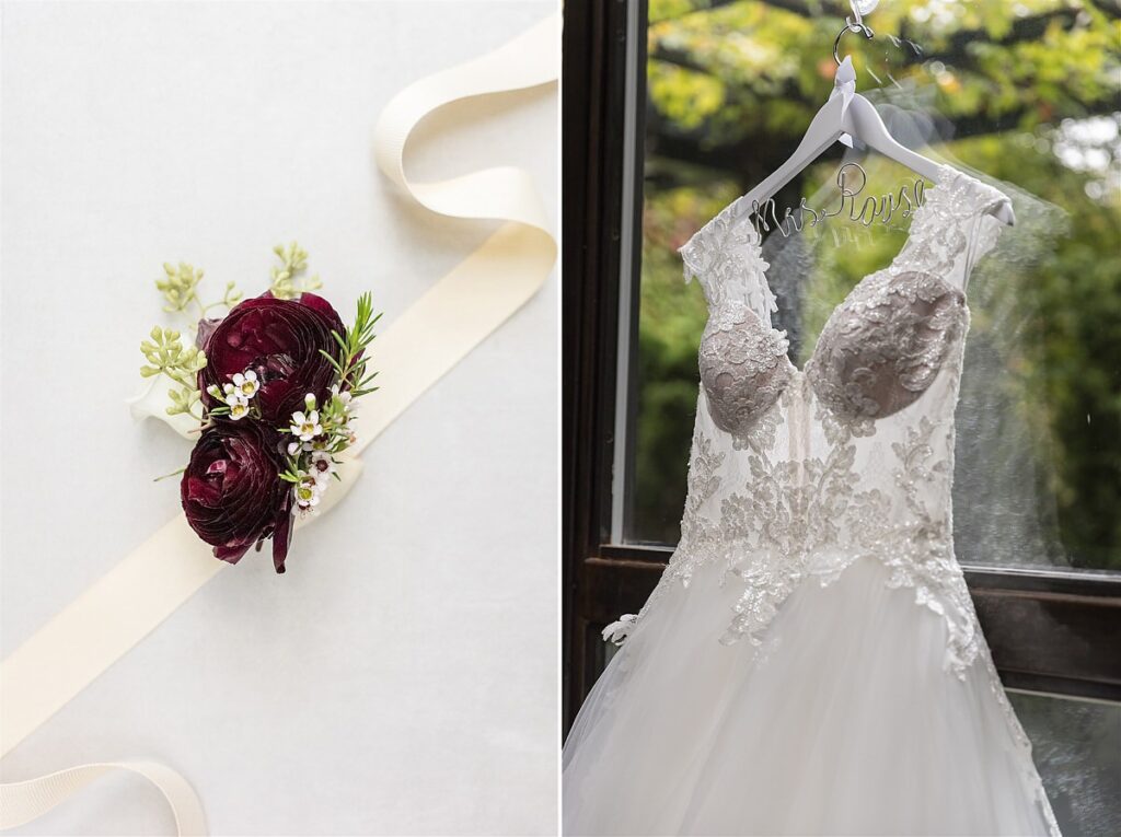 Bridal Rose And Wedding Gown
